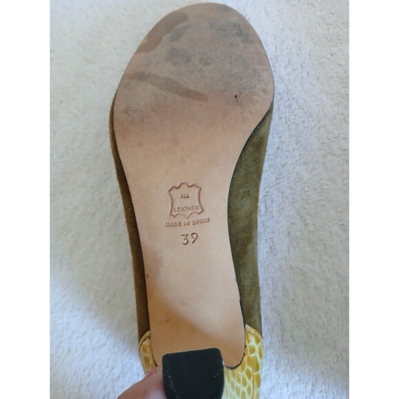 Magrit Womens Heels Size 39 EU 8.5 USA Brown Suede Yellow Croc Embossed Leather - Picture 9 of 13